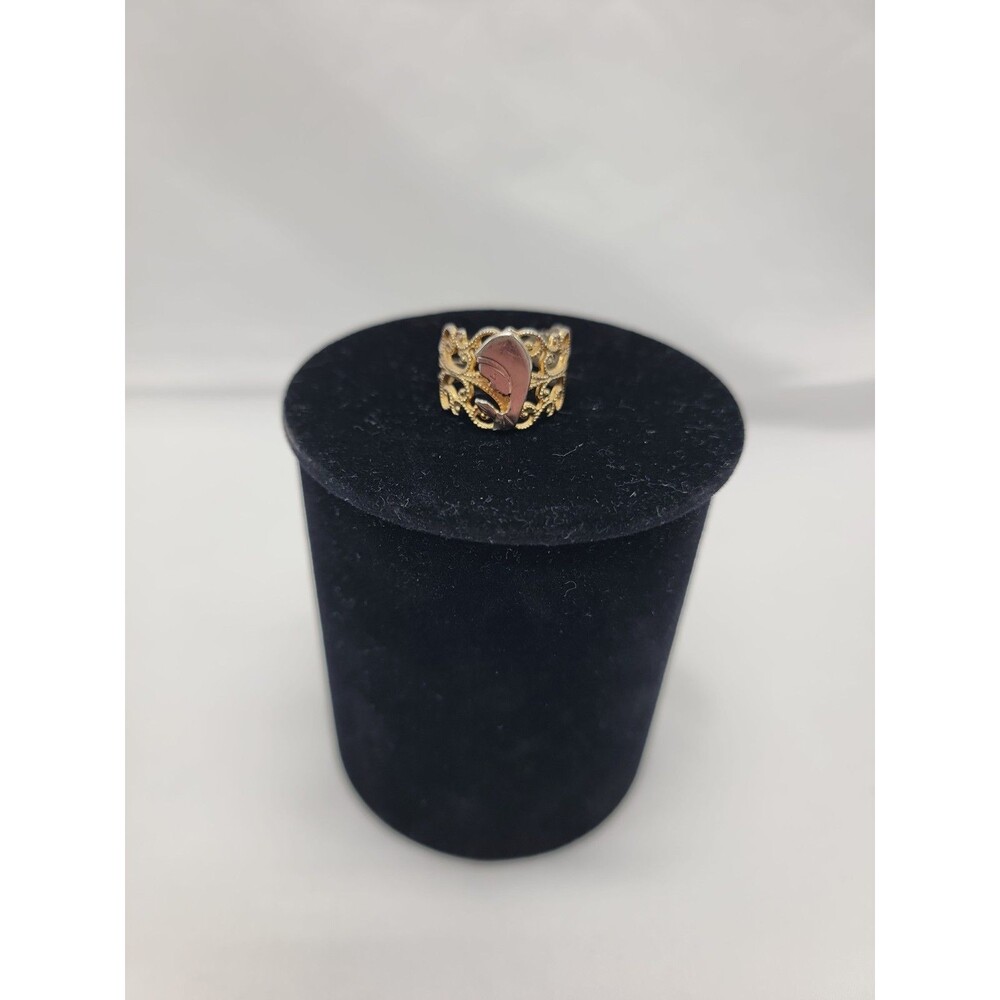 Gold Tone Fillagree Ring With Mother Mary Unmarked Adjustable